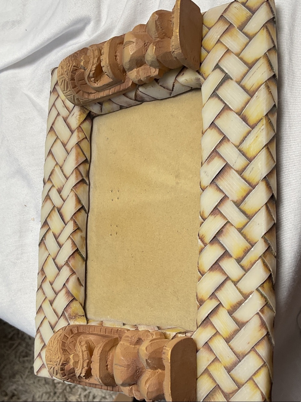 Handcrafted Cream and Tan Woven Accent Frame - Unbranded